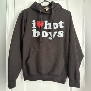 Jon Lauren Black Hoodie with 'I ❤️ Hot Boys' Graphic, kangaroo pocket, Sz: Small